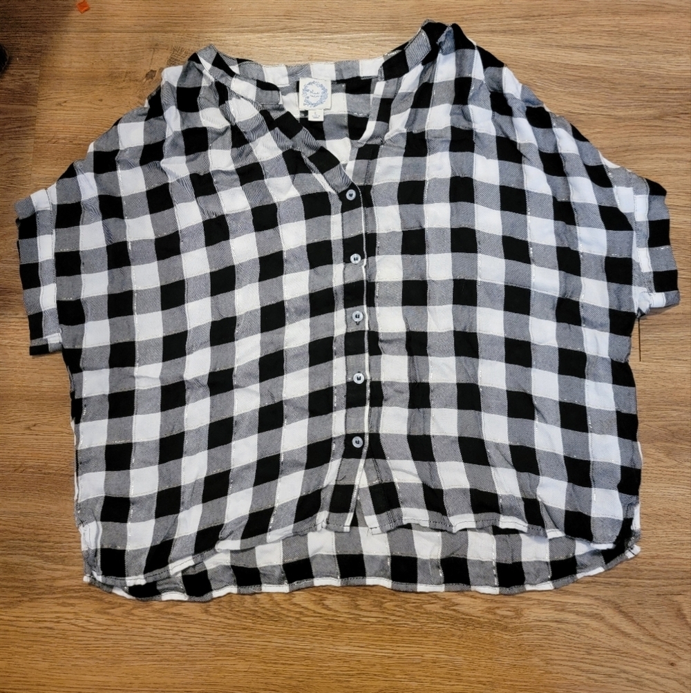 Blue Rain Black & White Flannel Blouse Sz Large